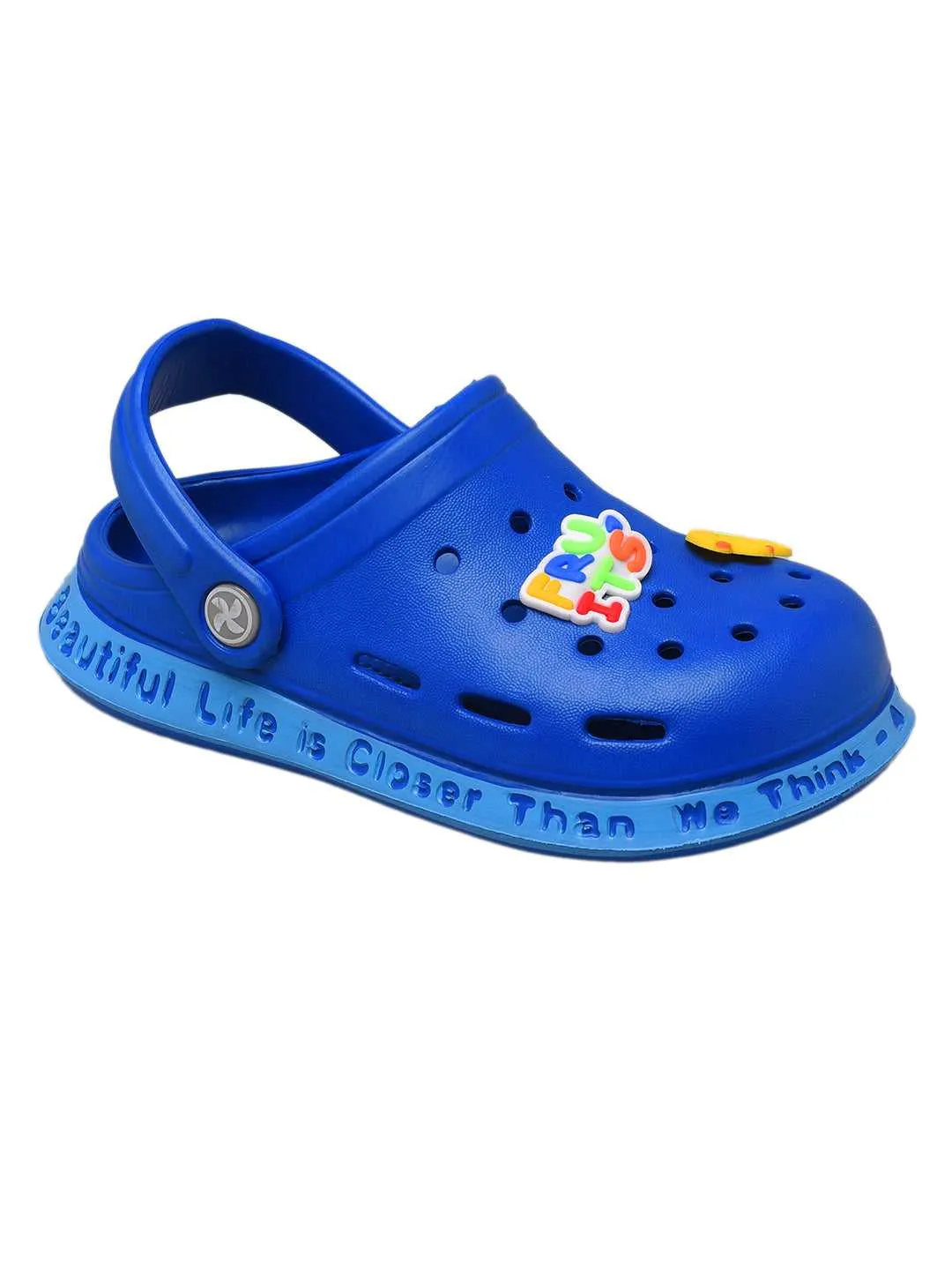 Royal Blue Kids' Clogs with Colorful Fruit and Monkey Design for Boys