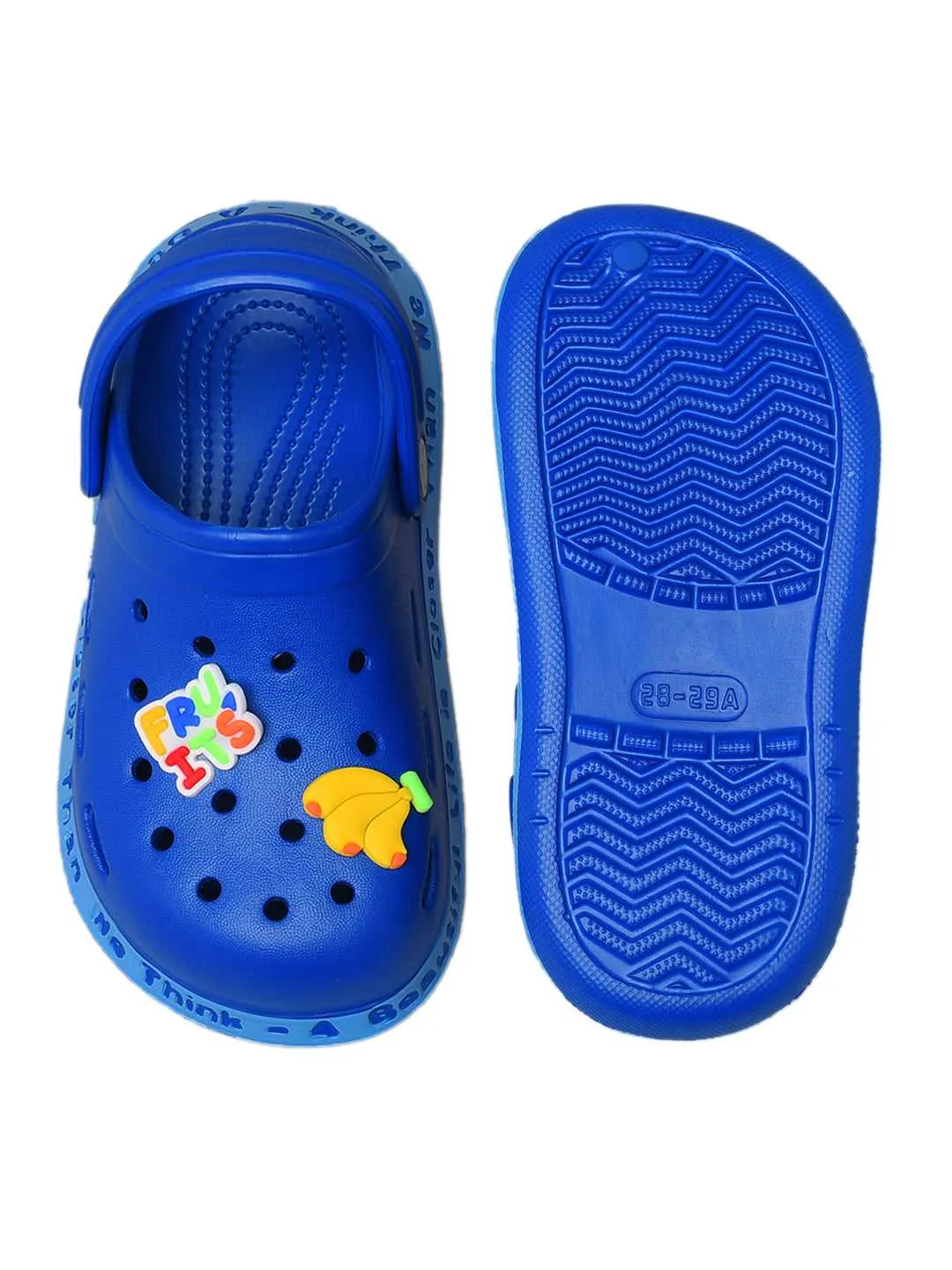 Royal Blue Kids' Clogs with Colorful Fruit and Monkey Design for Boys