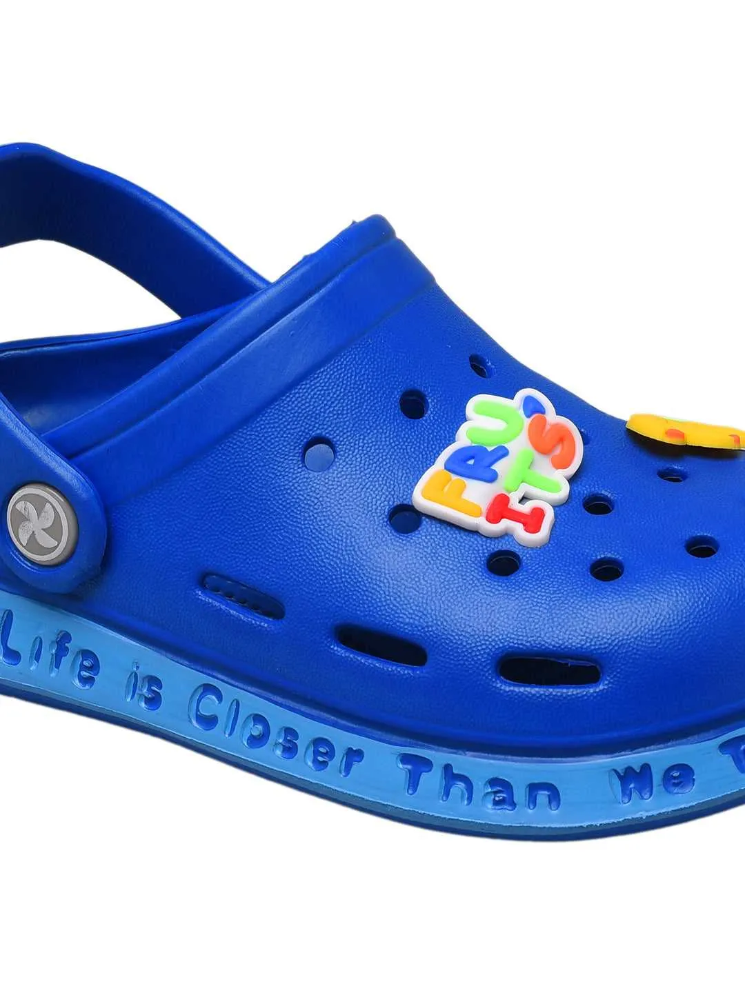 Royal Blue Kids' Clogs with Colorful Fruit and Monkey Design for Boys
