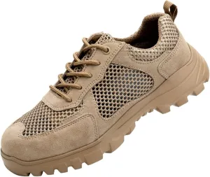 Safety Shoes with Steel Toe Cap, Puncture-Proof & Shock-Absorbing Safety Trainers Mens Womens Work Boots Lightweight Non-Slip (Color : Khaki, Size : 10 US)