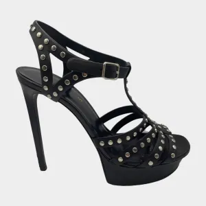 Saint Laurent black leather stud embellished leather platform stiletto heels