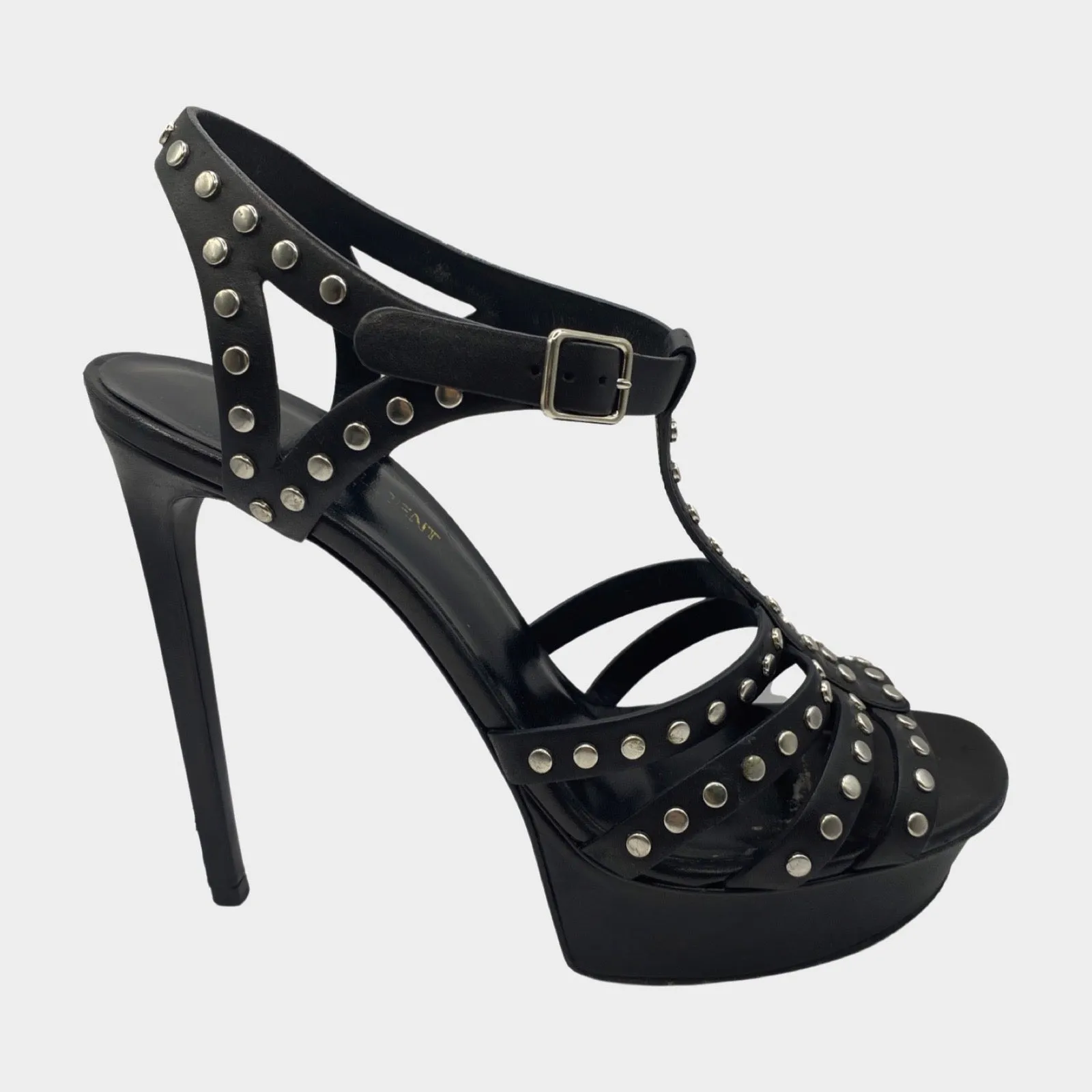 Saint Laurent black leather stud embellished leather platform stiletto heels