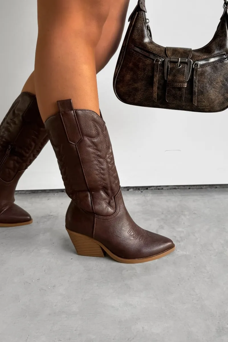 SANDY Cowboy Western Boots - Dark Brown