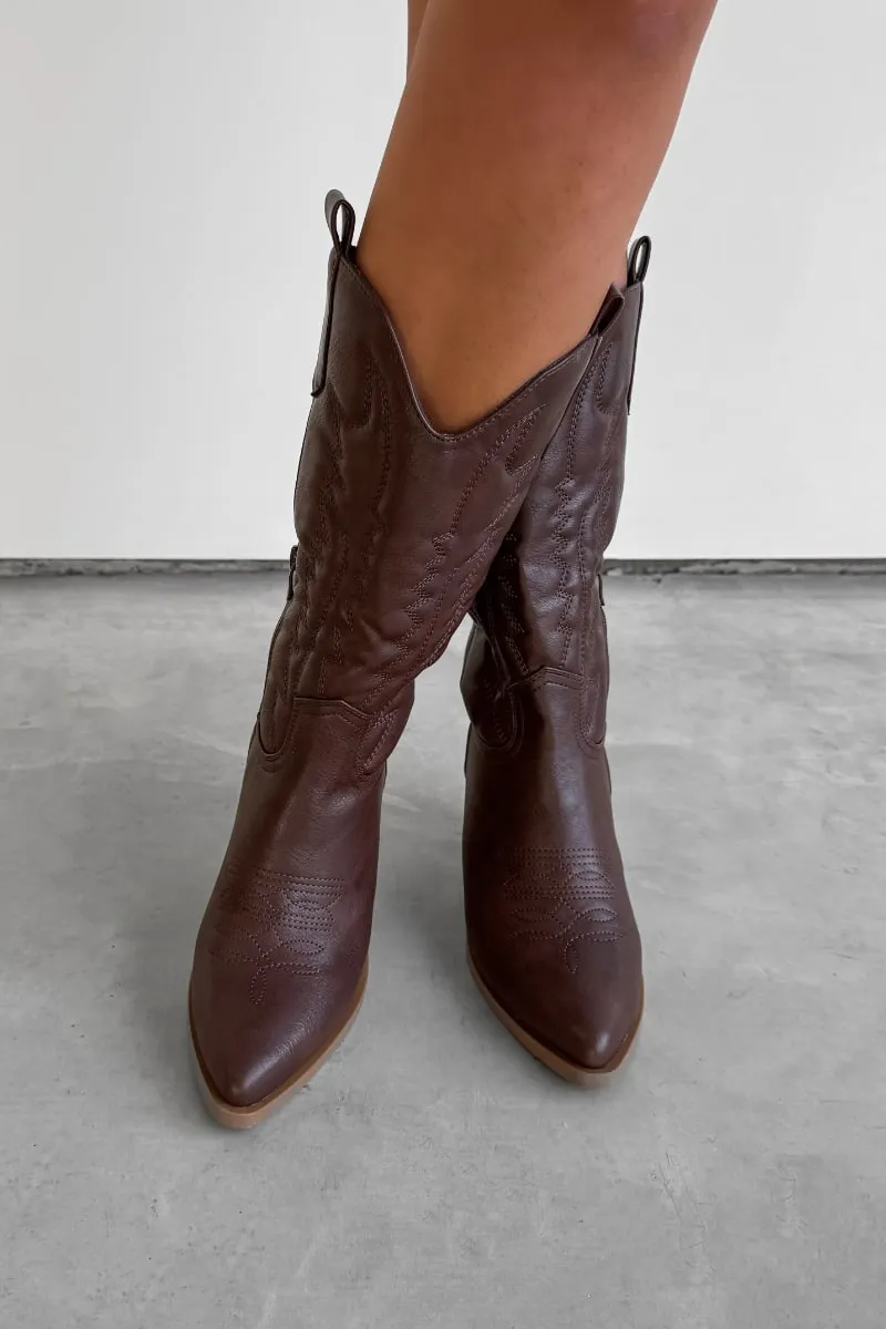 SANDY Cowboy Western Boots - Dark Brown