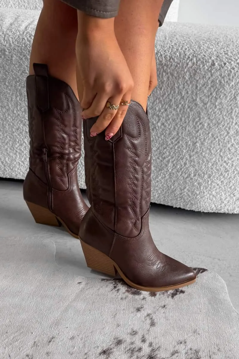 SANDY Cowboy Western Boots - Dark Brown