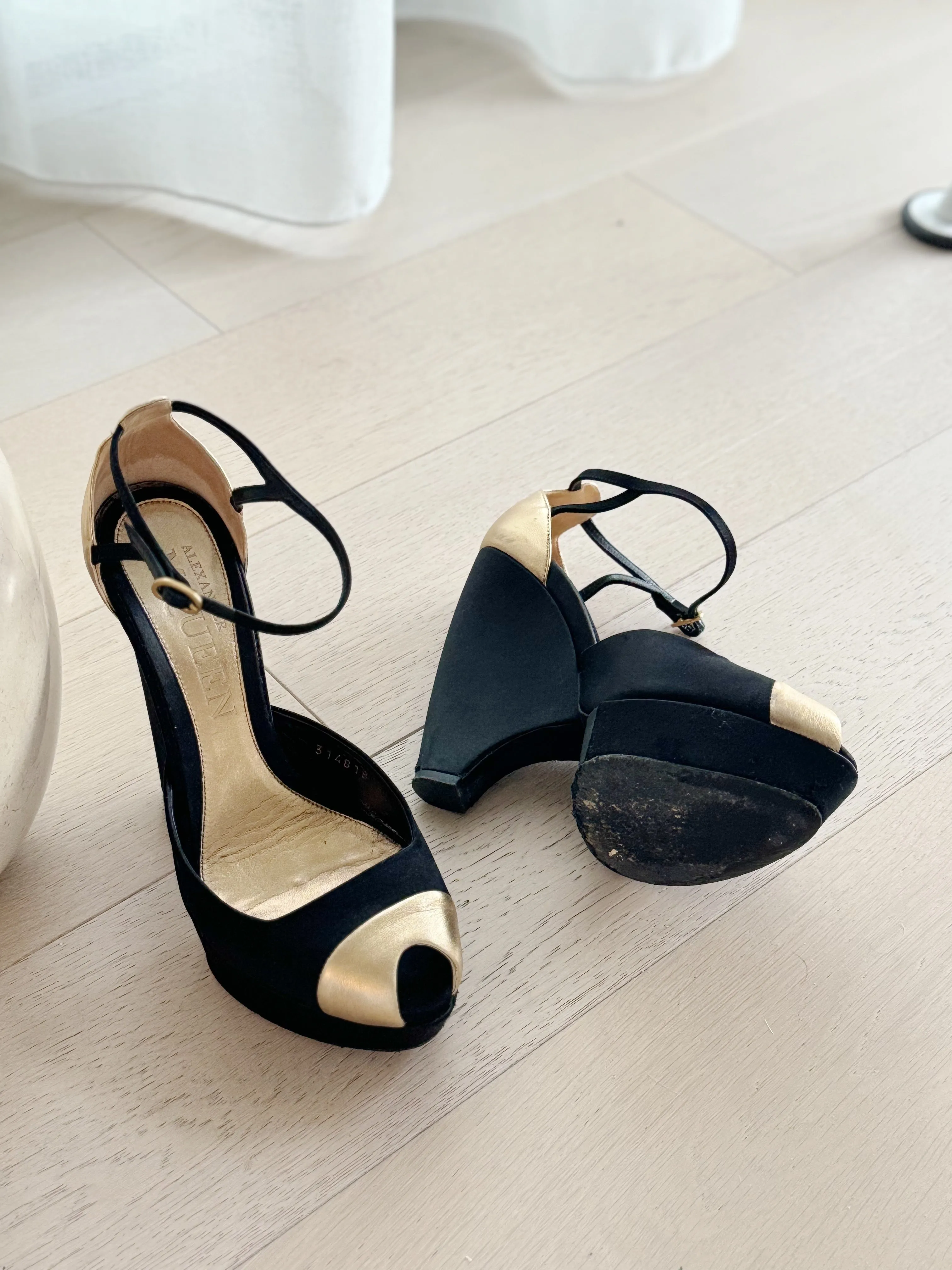 Satin Platform Peep-Toe Heels