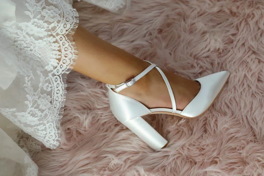 Satin Wedding Shoes with Block Heel, By Perfect Bridal, KIERA