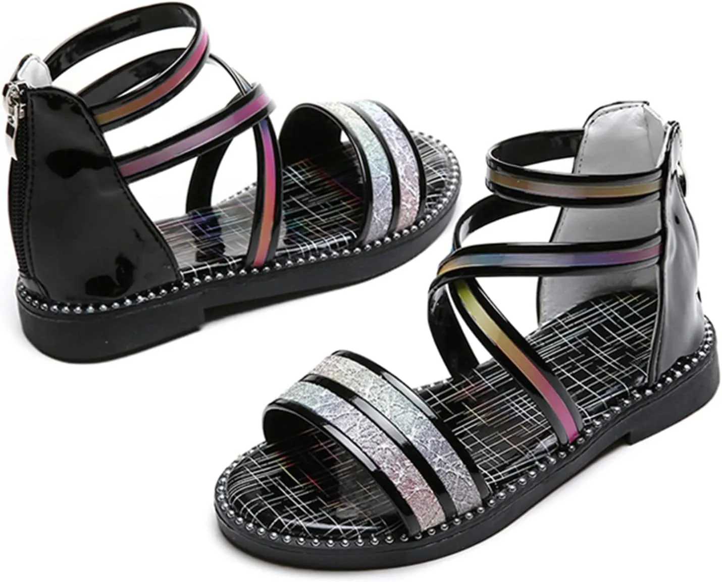 Shoes for Girls,Girls Sandals with Zipper Strappy Sandals Toddler Princess Shoes Dress Shoes