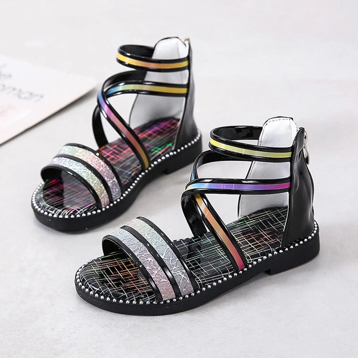 Shoes for Girls,Girls Sandals with Zipper Strappy Sandals Toddler Princess Shoes Dress Shoes