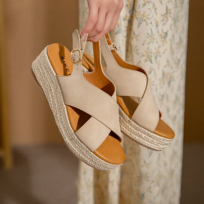 SIKETU | Boho Platform Cross Espadrille Sandals