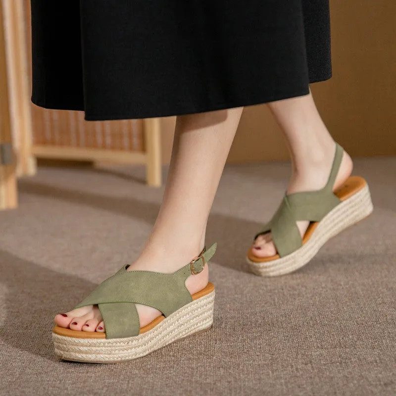 SIKETU | Boho Platform Cross Espadrille Sandals