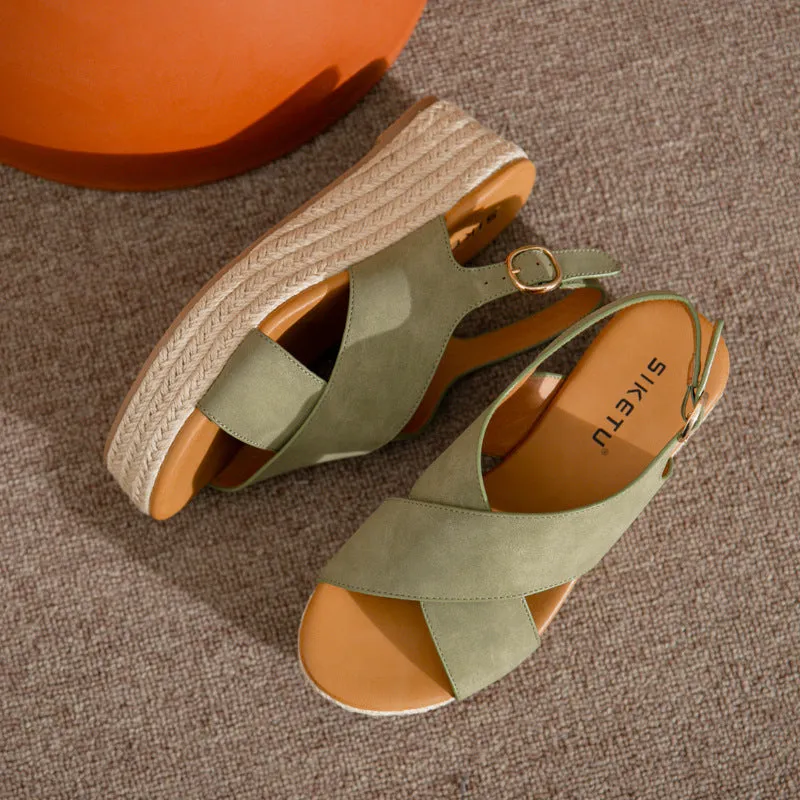SIKETU | Boho Platform Cross Espadrille Sandals