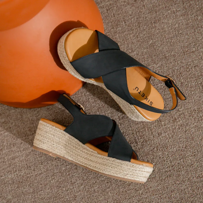 SIKETU | Boho Platform Cross Espadrille Sandals