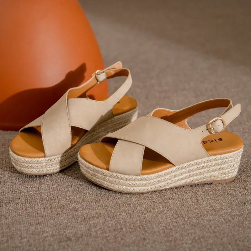 SIKETU | Boho Platform Cross Espadrille Sandals