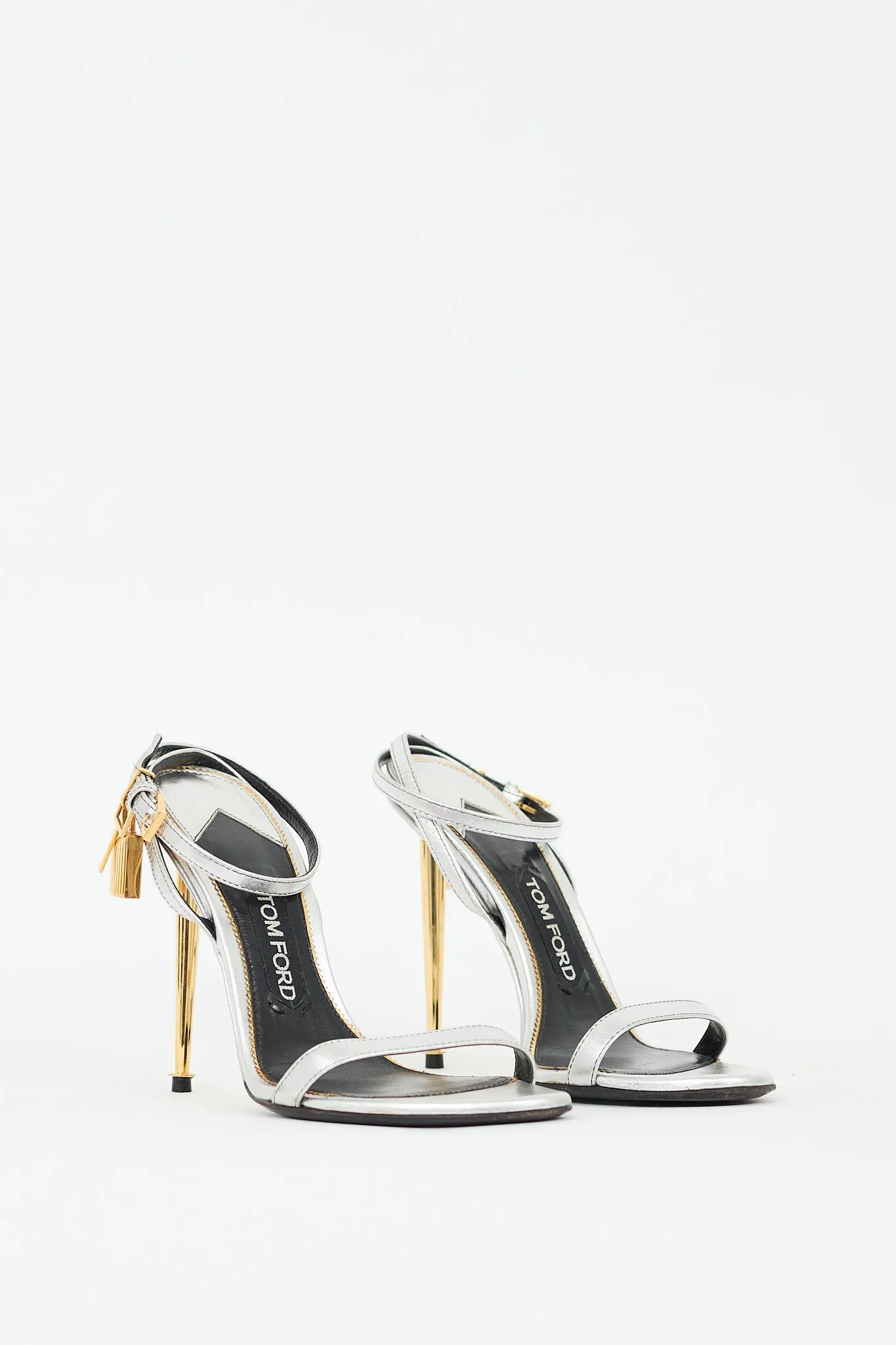Silver & Gold Leather Padlock 105 Heel