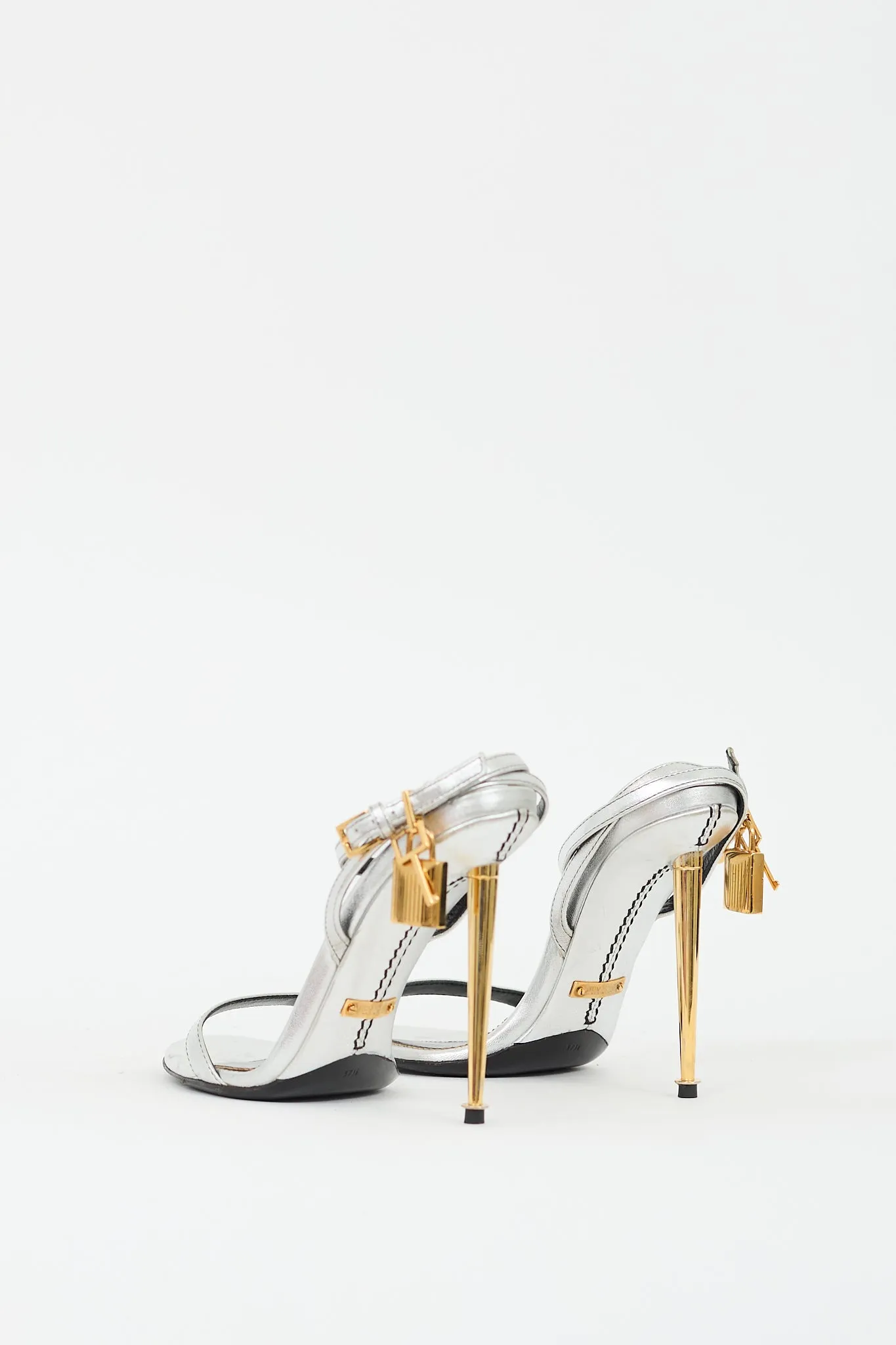 Silver & Gold Leather Padlock 105 Heel