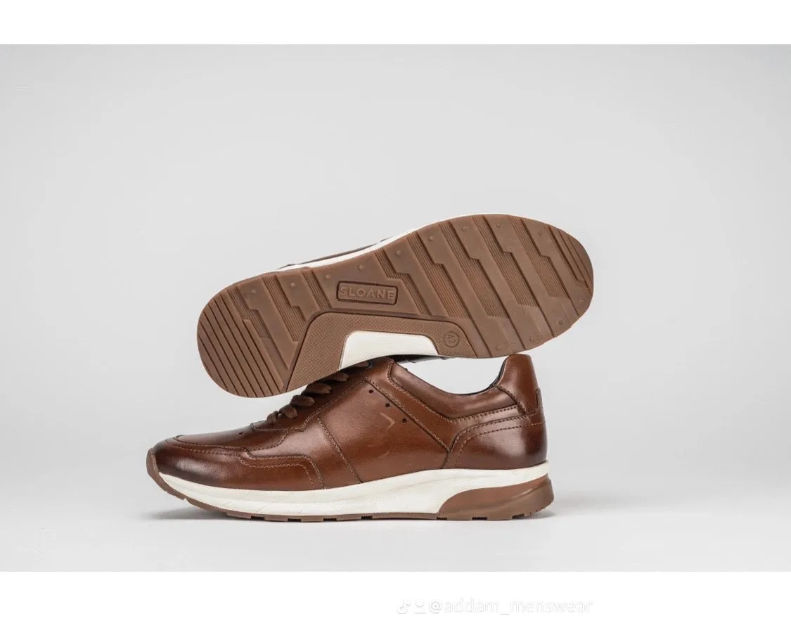 Sloane Mens Max Leather Trainers Tan/Brown