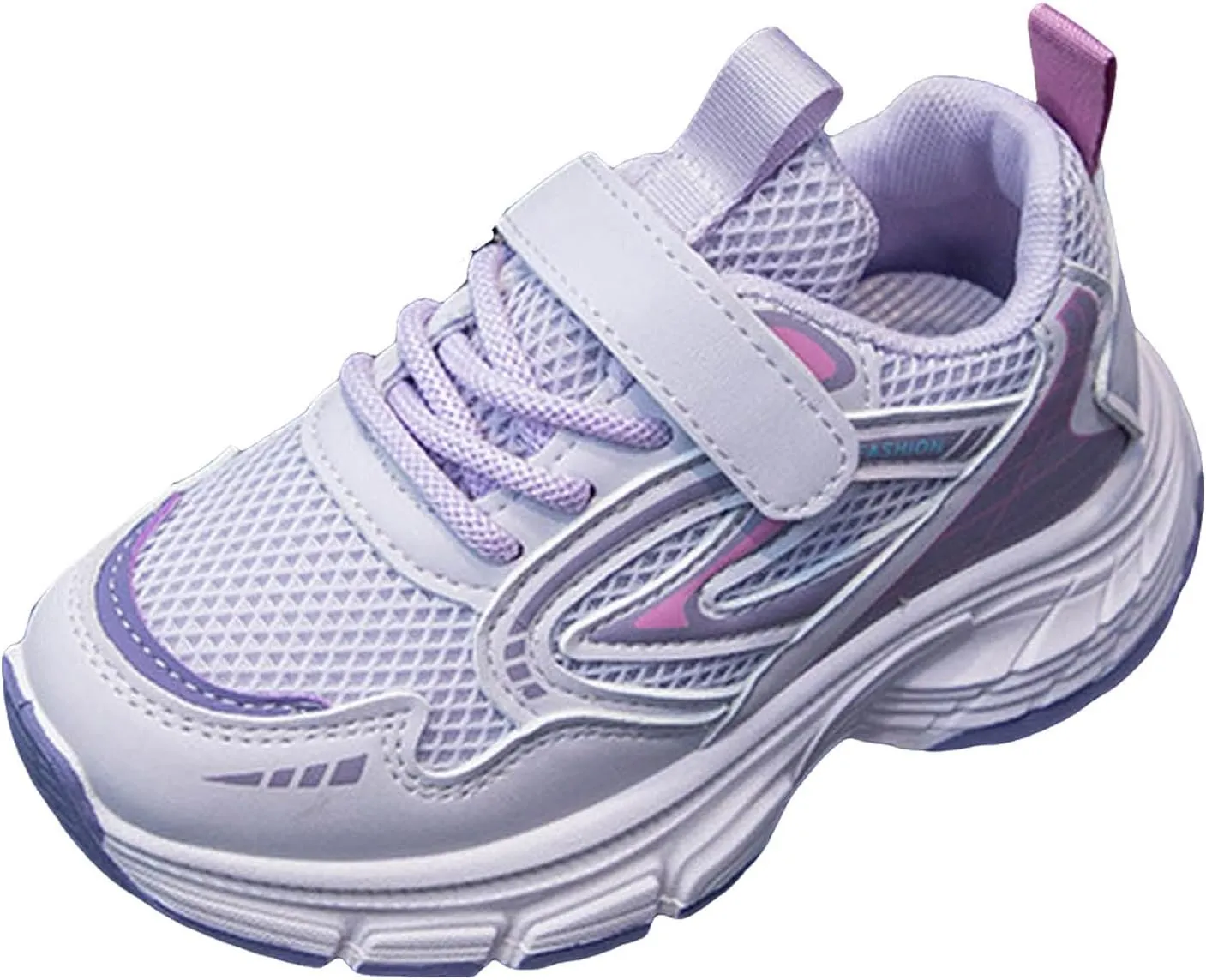 Sneakers for Girls Athletic Lace-Up Running Shoes with Chunky Cushion Heel Kids Hook and Loop Breathable Sports Shoes