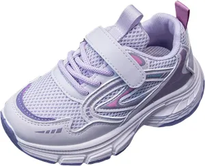 Sneakers for Girls Athletic Lace-Up Running Shoes with Chunky Cushion Heel Kids Hook and Loop Breathable Sports Shoes