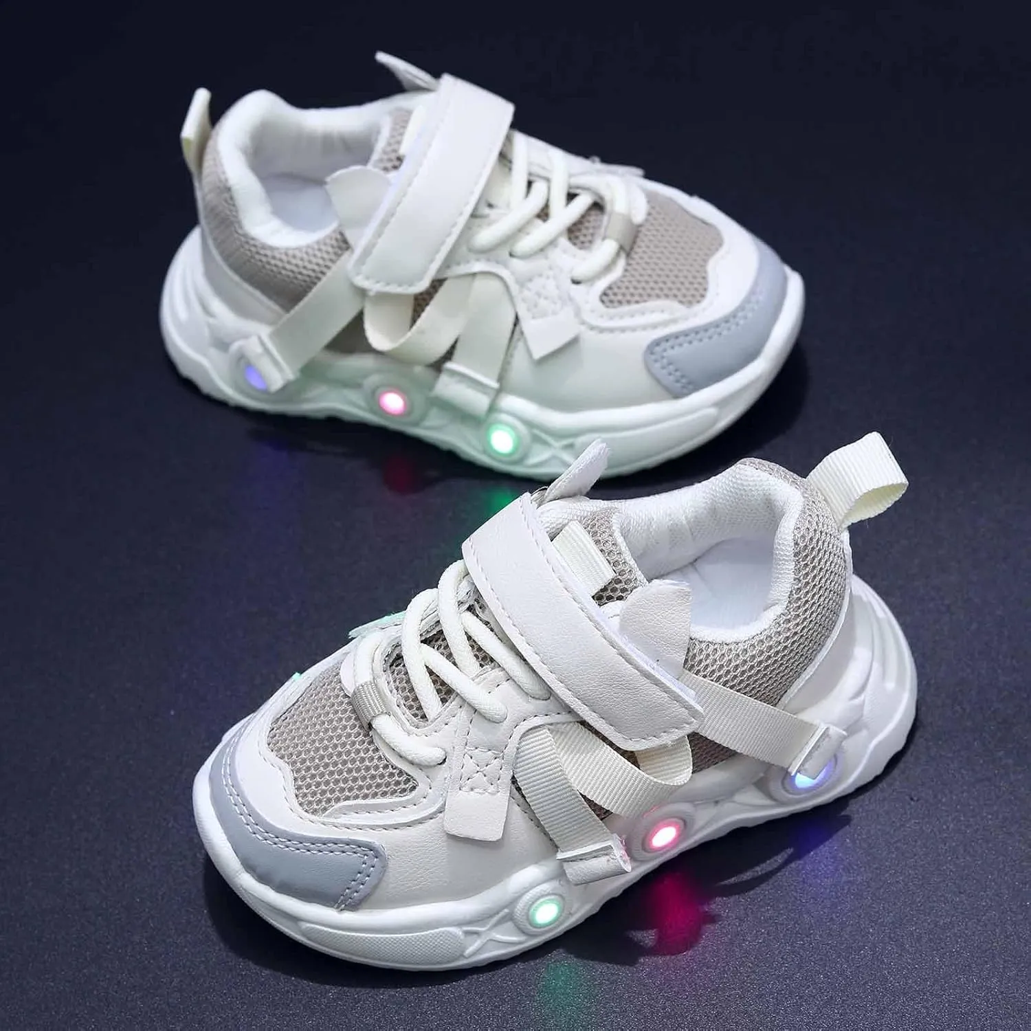Sneakers for Girls Breathable Comfortable Luminous LED Flashing Fashion Sports Shoes with Hook and Loop Kids Running Shoes