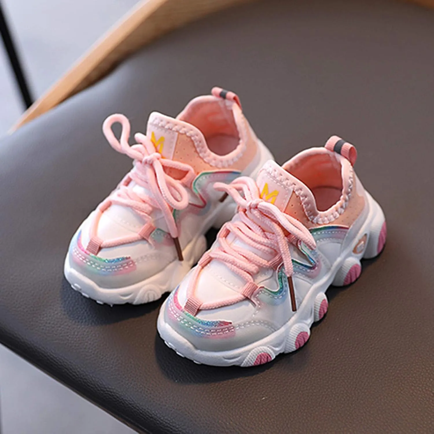 Sneakers for Girls Fashion Lace Up Running Non-Slip Tennis Casual Walking Shoes Breathable Mesh Sports Shoes for Kids