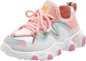 Sneakers for Girls Fashion Lace Up Running Non-Slip Tennis Casual Walking Shoes Breathable Mesh Sports Shoes for Kids