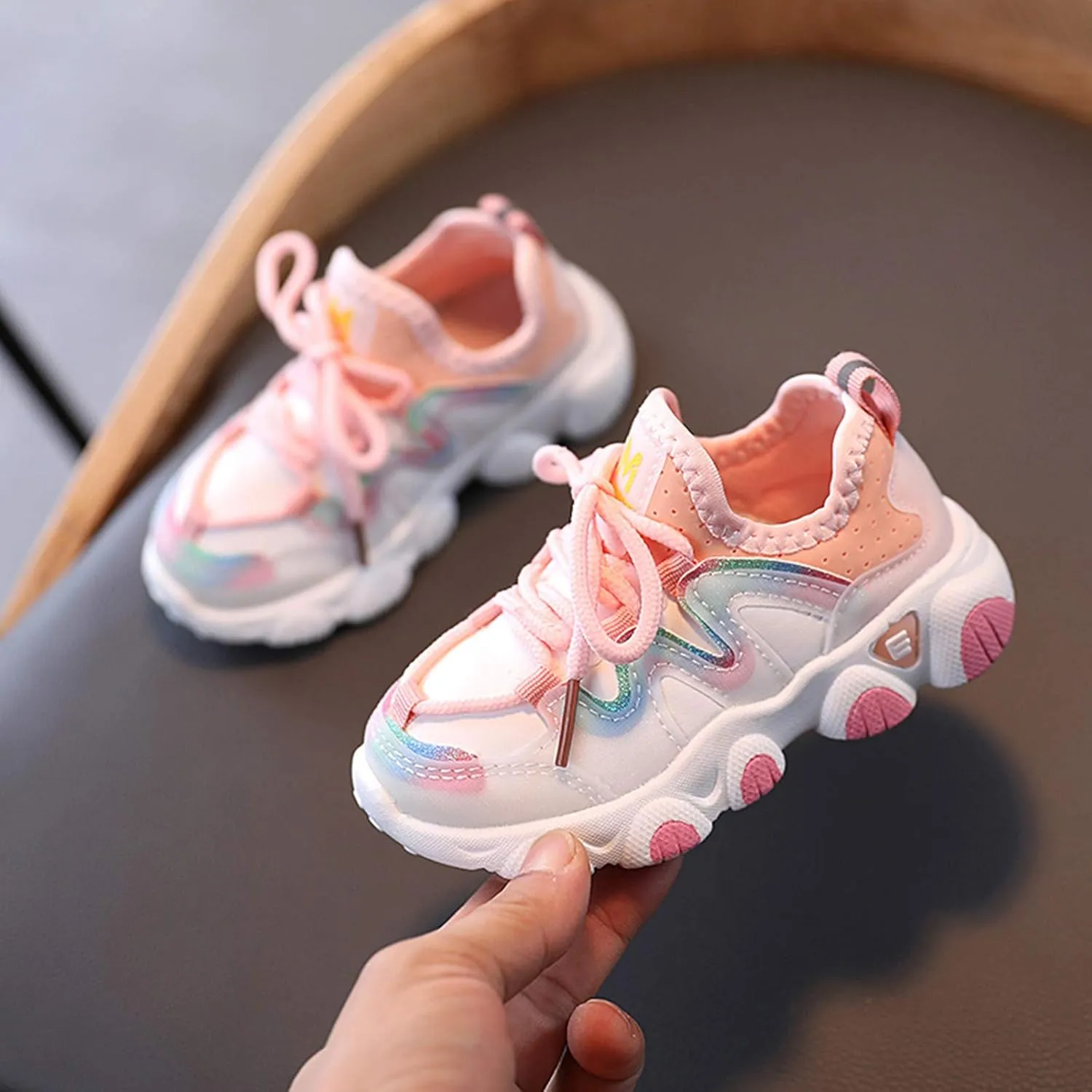 Sneakers for Girls Fashion Lace Up Running Non-Slip Tennis Casual Walking Shoes Breathable Mesh Sports Shoes for Kids