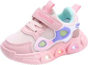 Sneakers for Girls Fashion Luminous Light Up Sports Shoes with Hook and Loop Kids LED Flashing Breathable Comfortable Shoes