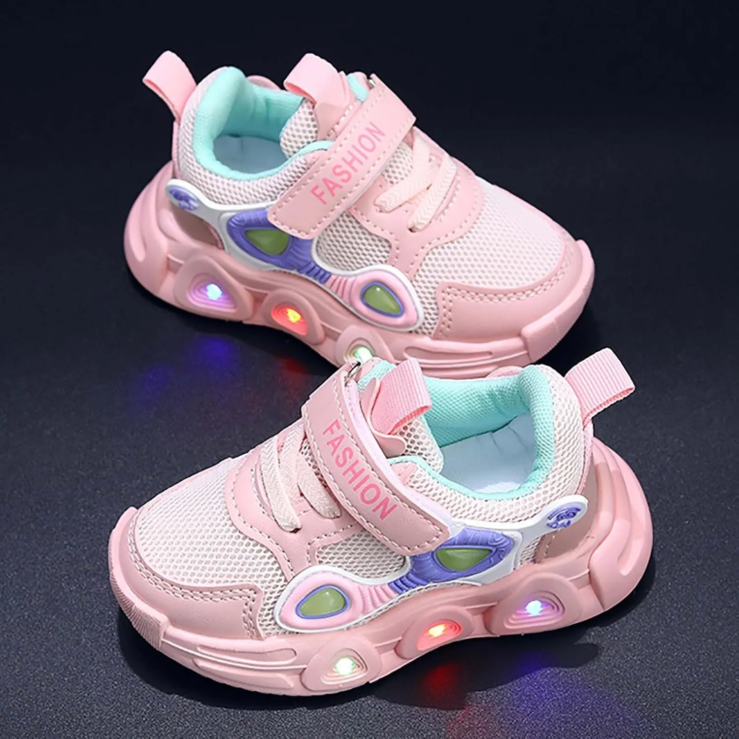 Sneakers for Girls Fashion Luminous Light Up Sports Shoes with Hook and Loop Kids LED Flashing Breathable Comfortable Shoes