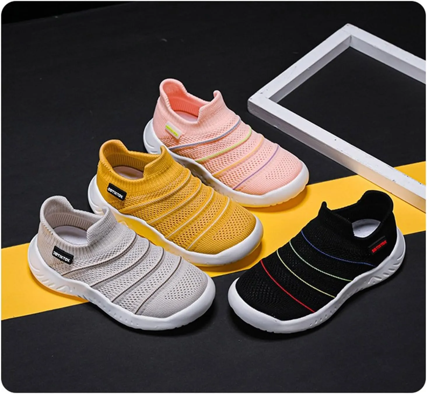 Sneakers for Girls Lightweight Athletic Running Shoes Elastic Breathable Knit School Sports Shoes Slip On Sock Sneakers
