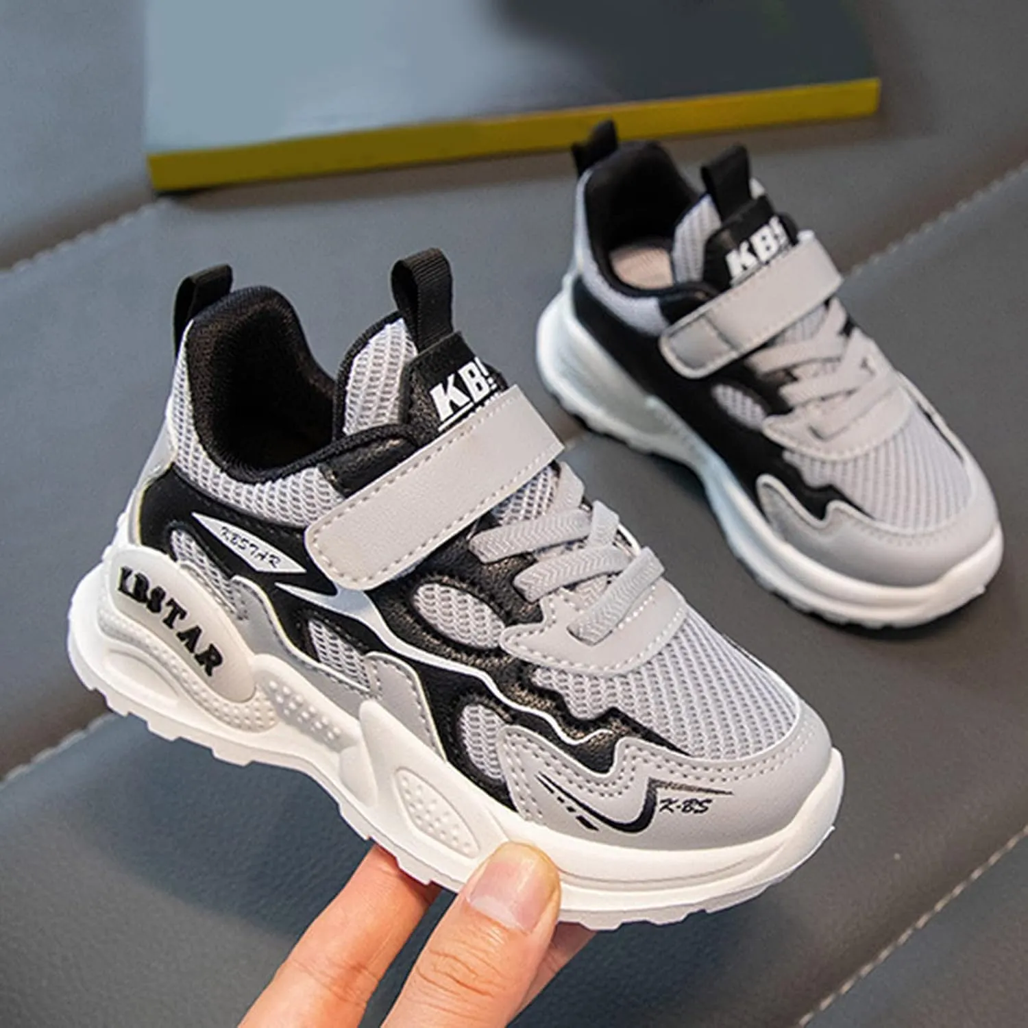Sneakers for Girls Running Non-Slip Tennis Casual Walking Shoes with Hook and Loop Breathable Mesh Sports Shoes for Kids