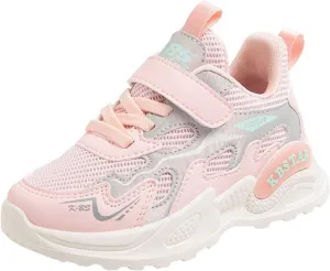 Sneakers for Girls Running Non-Slip Tennis Casual Walking Shoes with Hook and Loop Breathable Mesh Sports Shoes for Kids