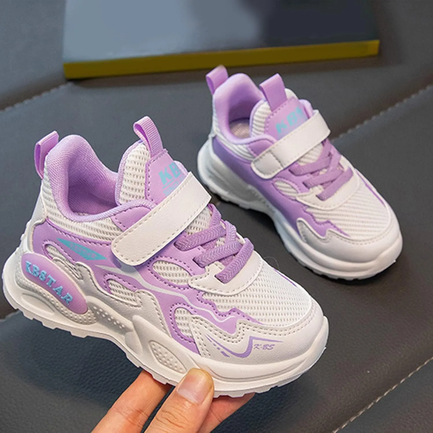 Sneakers for Girls Running Non-Slip Tennis Casual Walking Shoes with Hook and Loop Breathable Mesh Sports Shoes for Kids