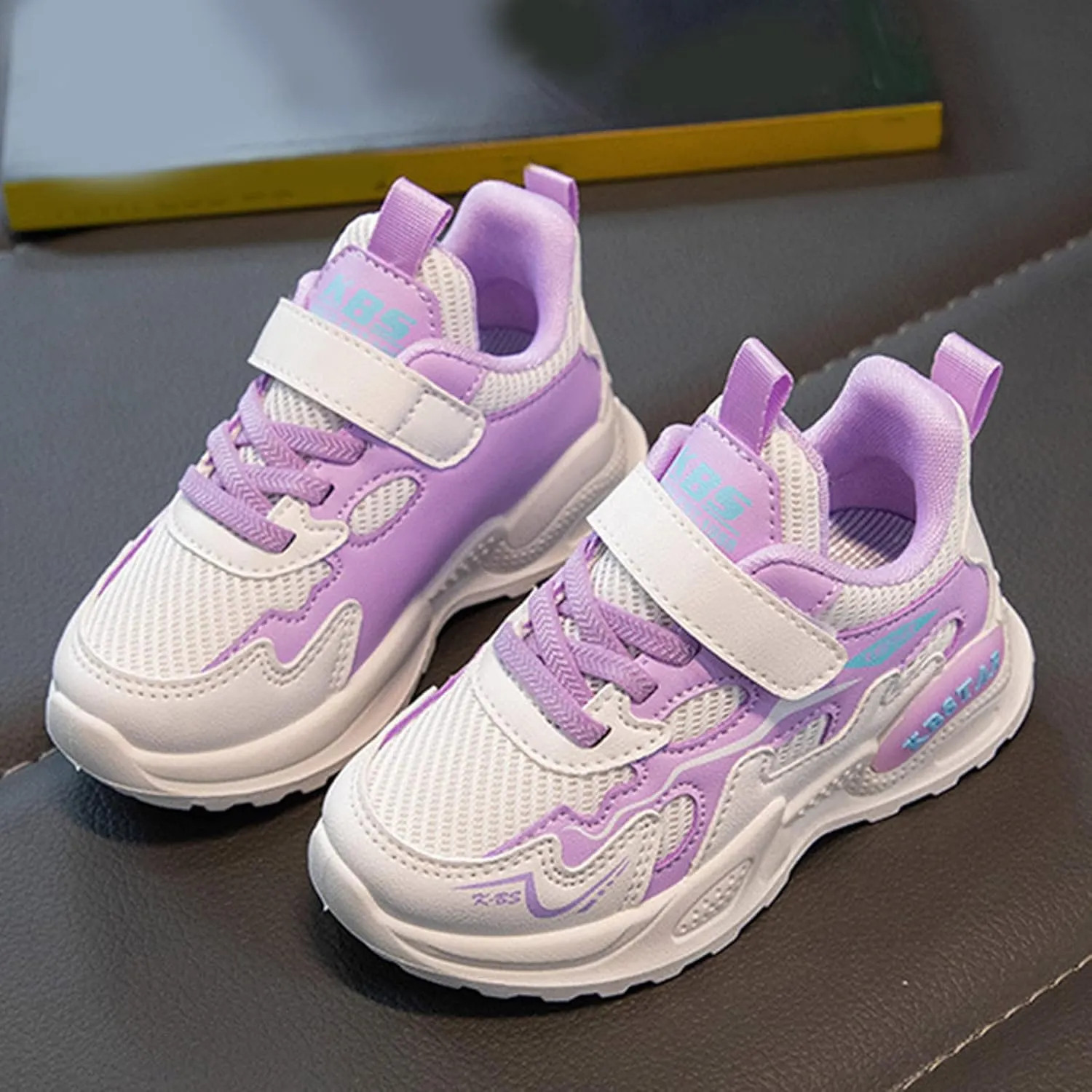 Sneakers for Girls Running Non-Slip Tennis Casual Walking Shoes with Hook and Loop Breathable Mesh Sports Shoes for Kids
