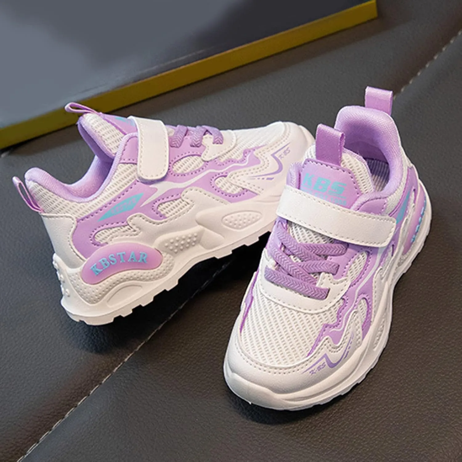 Sneakers for Girls Running Non-Slip Tennis Casual Walking Shoes with Hook and Loop Breathable Mesh Sports Shoes for Kids