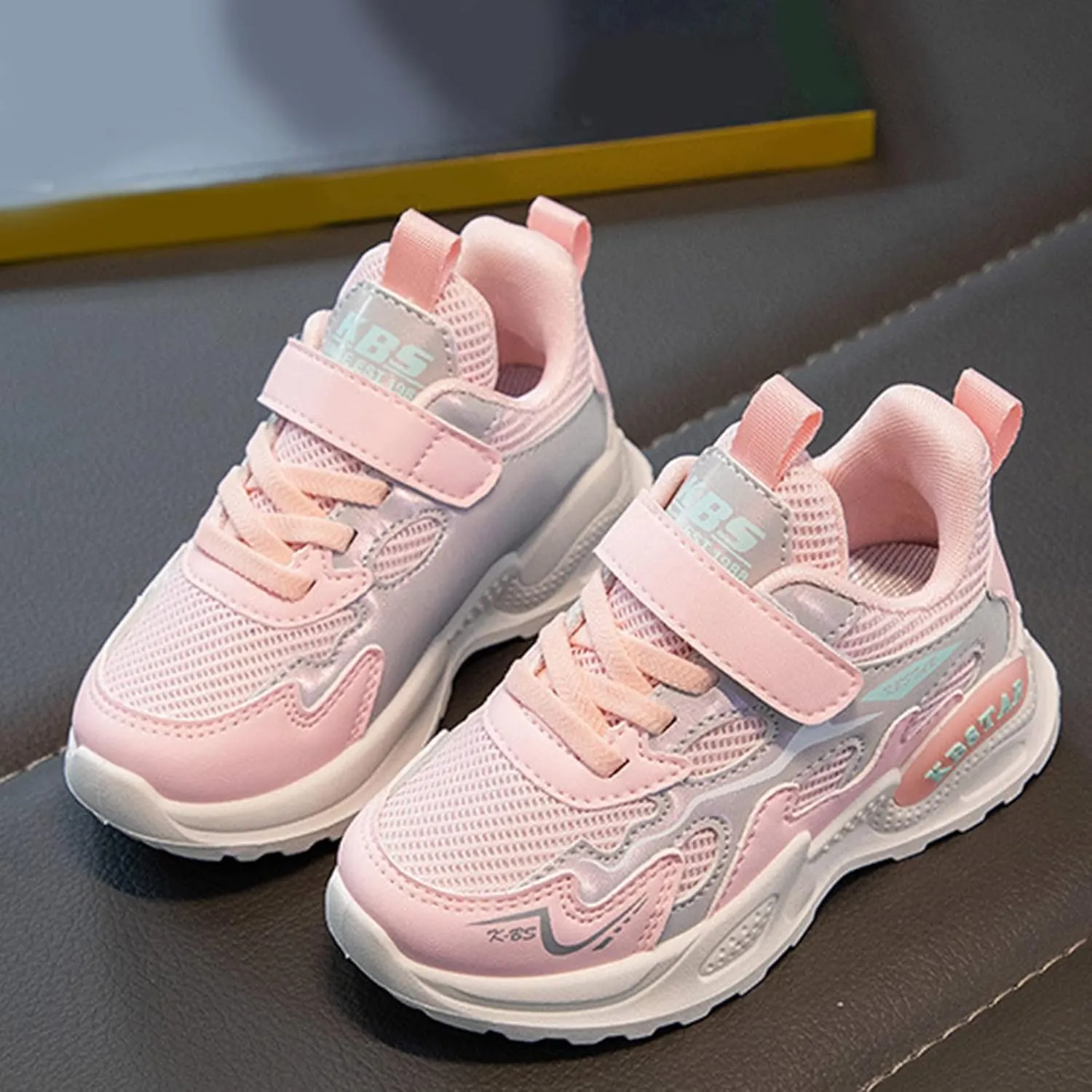 Sneakers for Girls Running Non-Slip Tennis Casual Walking Shoes with Hook and Loop Breathable Mesh Sports Shoes for Kids