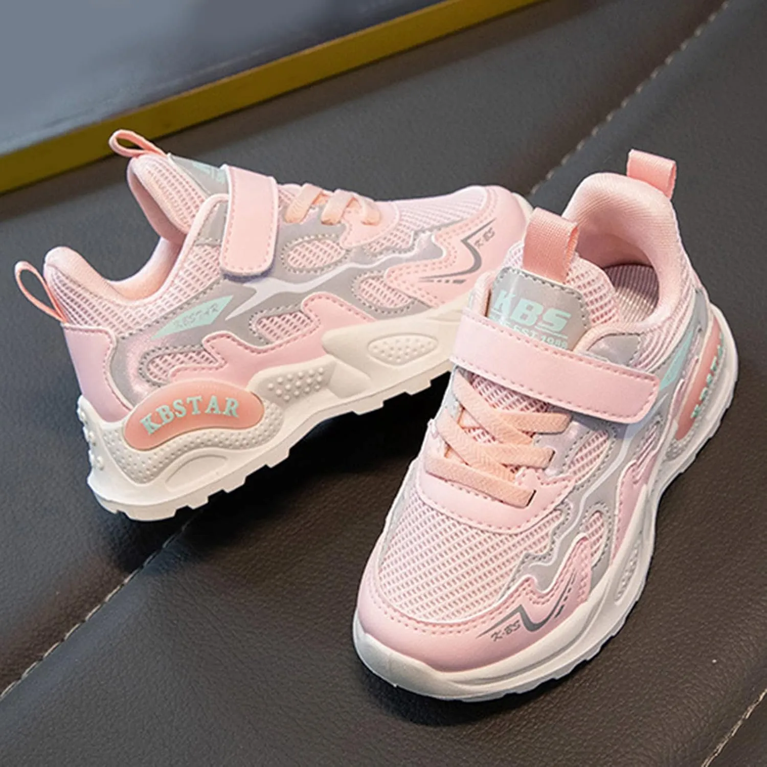 Sneakers for Girls Running Non-Slip Tennis Casual Walking Shoes with Hook and Loop Breathable Mesh Sports Shoes for Kids