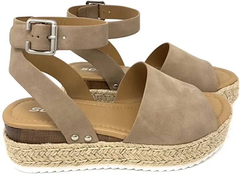 Soda Topic Espadrilles Flatform Wedge Sandals (5.5 M US, Natural Taupe Nubuck)