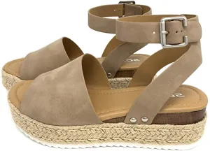 Soda Topic Espadrilles Flatform Wedge Sandals (5.5 M US, Natural Taupe Nubuck)