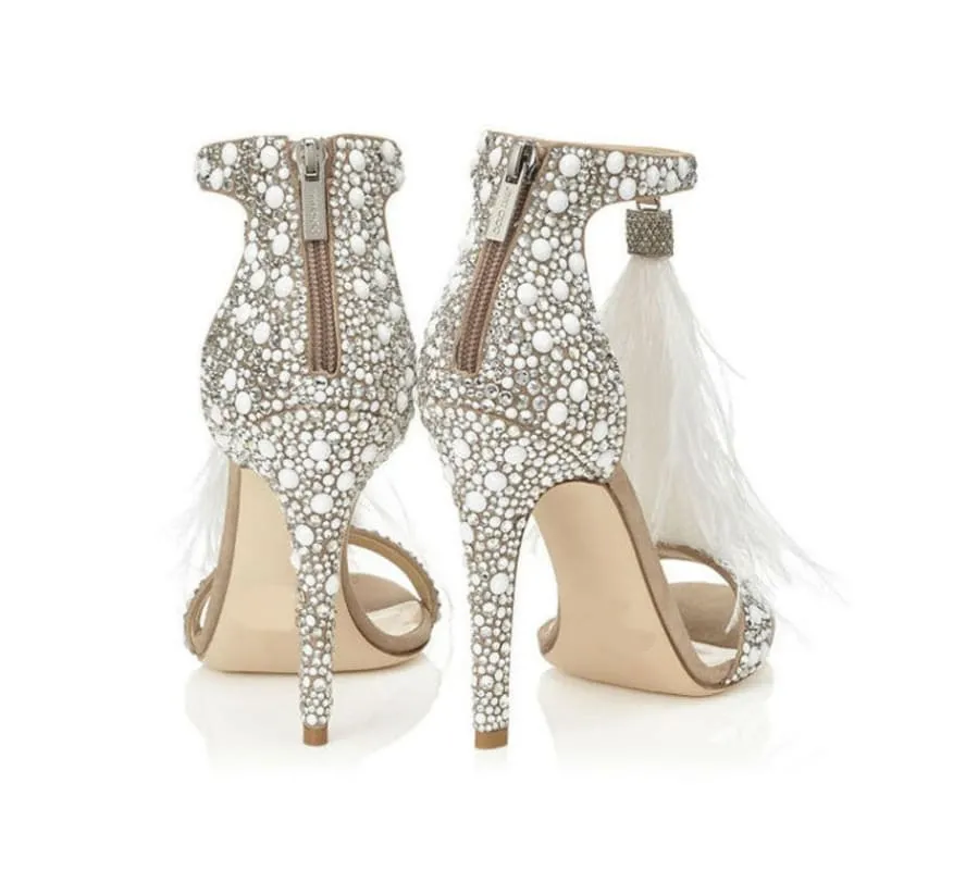 Sparkly Rhinestone Wedding Shoes with Sexy Feather Sandals Flair