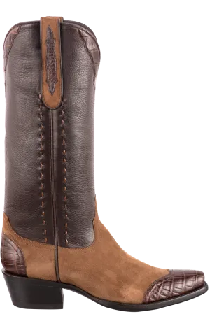 Stallion Women's Lamb Suede & Crocodile Cowgirl Boots - Tobacco
