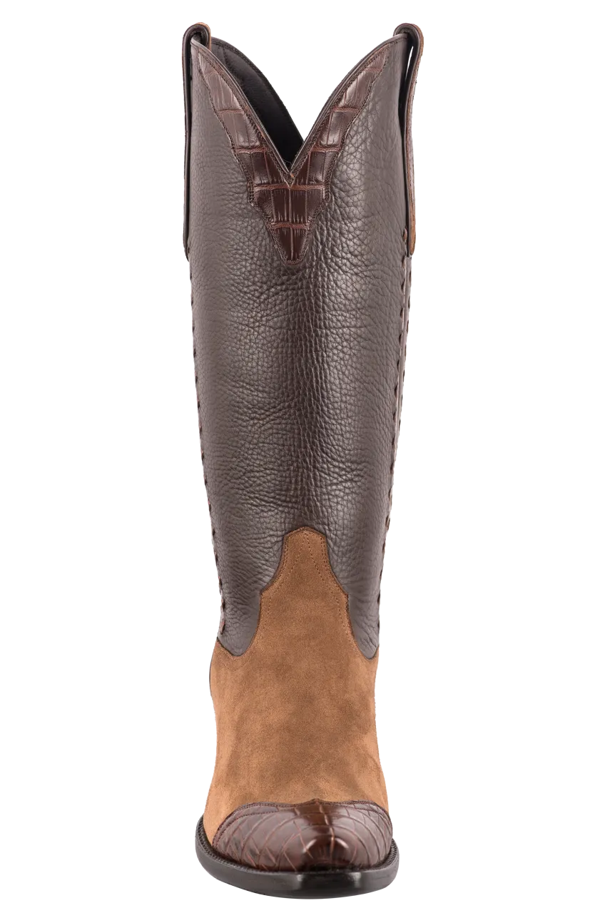 Stallion Women's Lamb Suede & Crocodile Cowgirl Boots - Tobacco