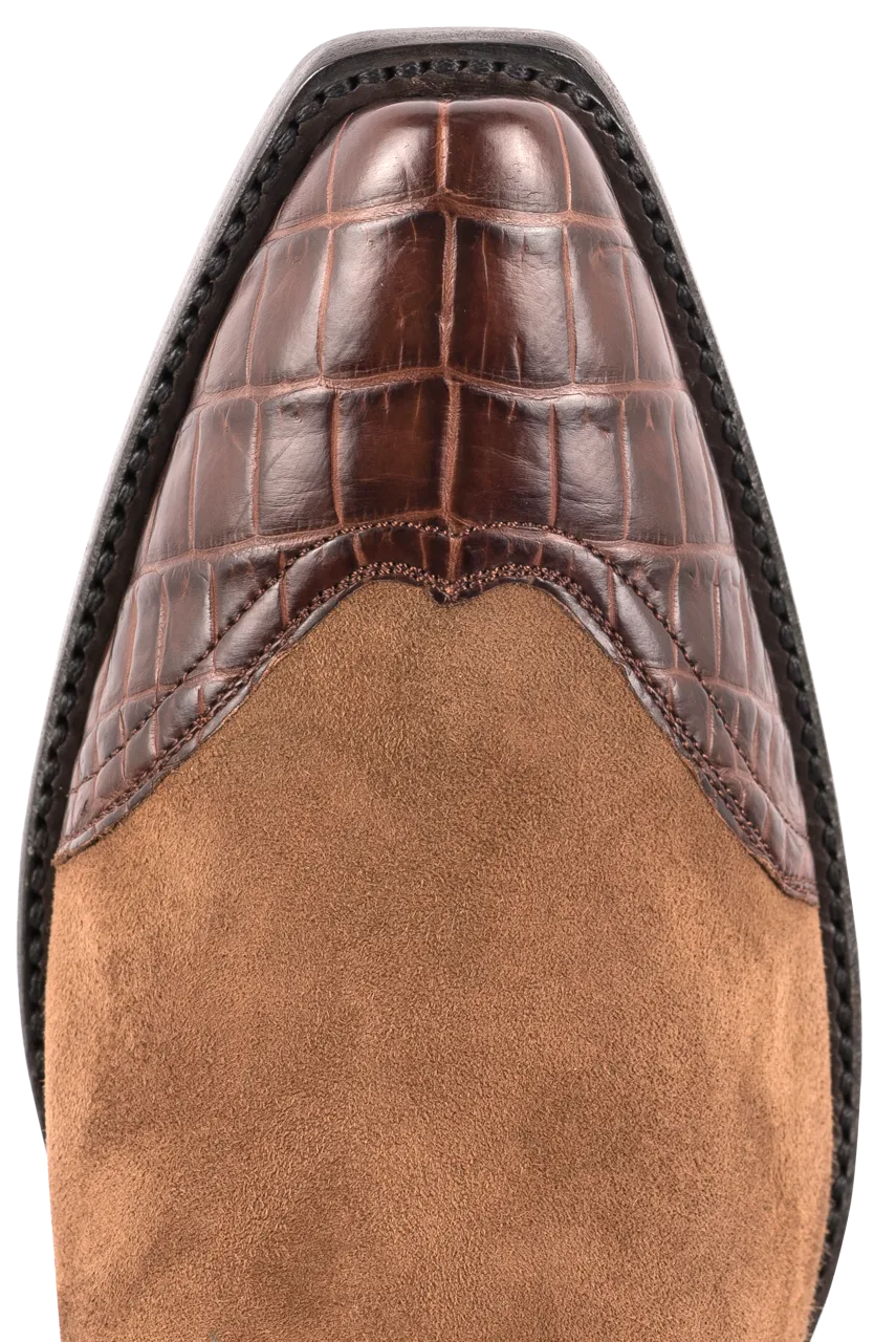 Stallion Women's Lamb Suede & Crocodile Cowgirl Boots - Tobacco