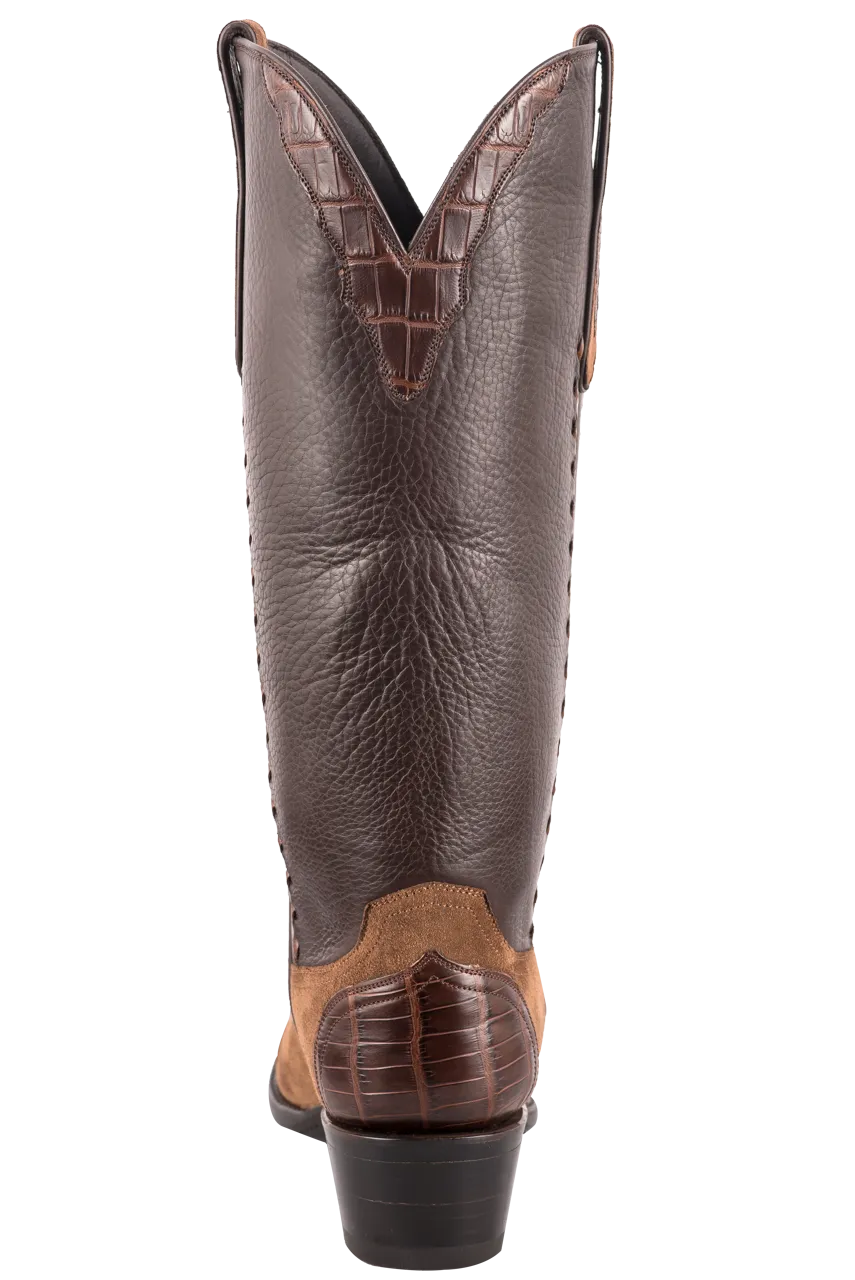 Stallion Women's Lamb Suede & Crocodile Cowgirl Boots - Tobacco