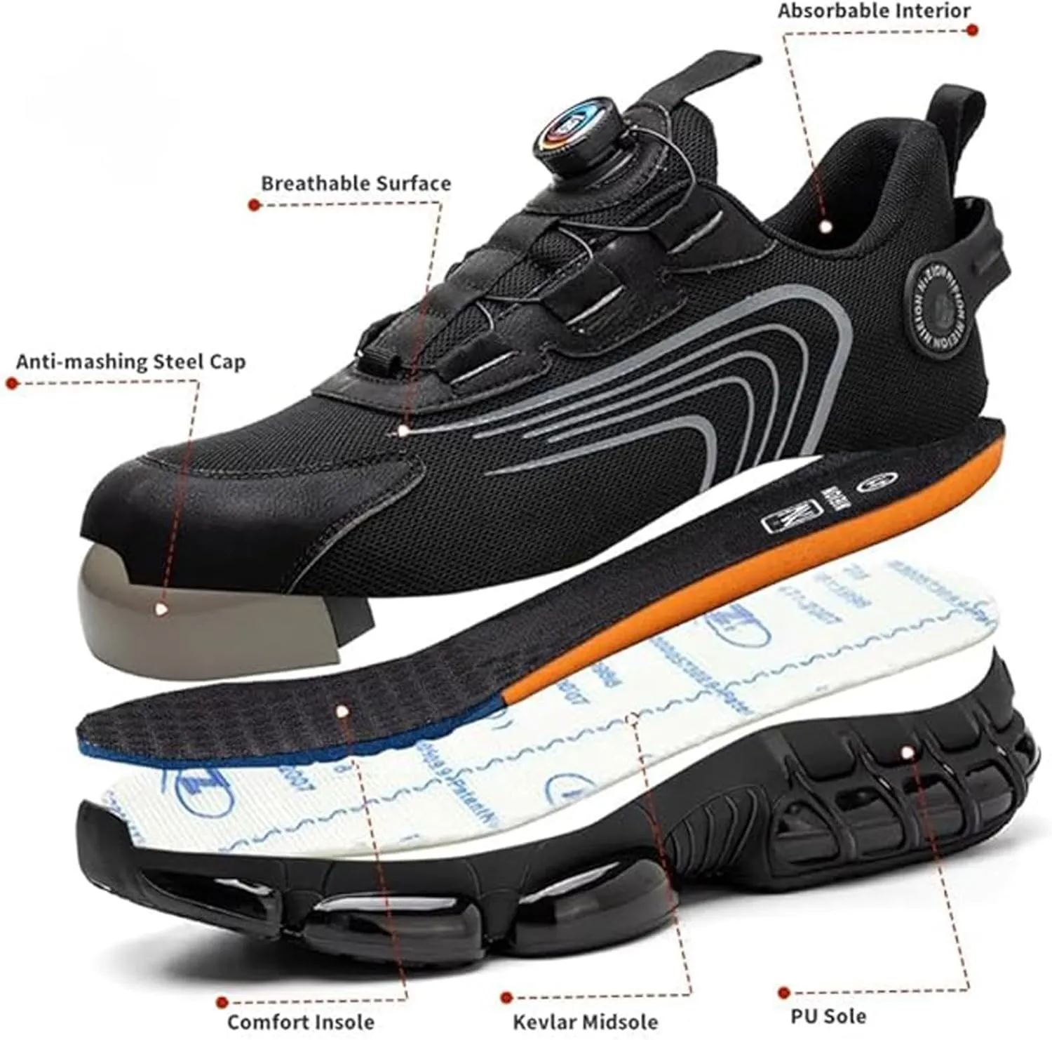 Steel Toe Cap Trainers for Men Anti-Smashing and Anti-Puncture Labor Insurance Shoes Lightweight Breathable Shock-Absorbing Industrial Construction Shoes 11 US