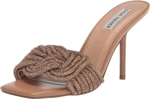 Steve Madden Applaud Bronze Slip On Rhinestone Knot Stiletto Heeled Sandals