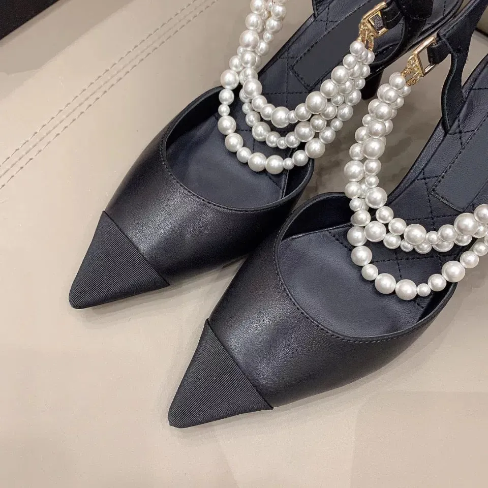 String Bead Pointed Toe Heels