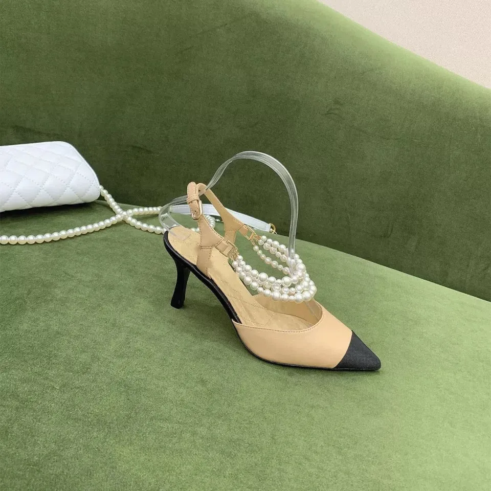 String Bead Pointed Toe Heels