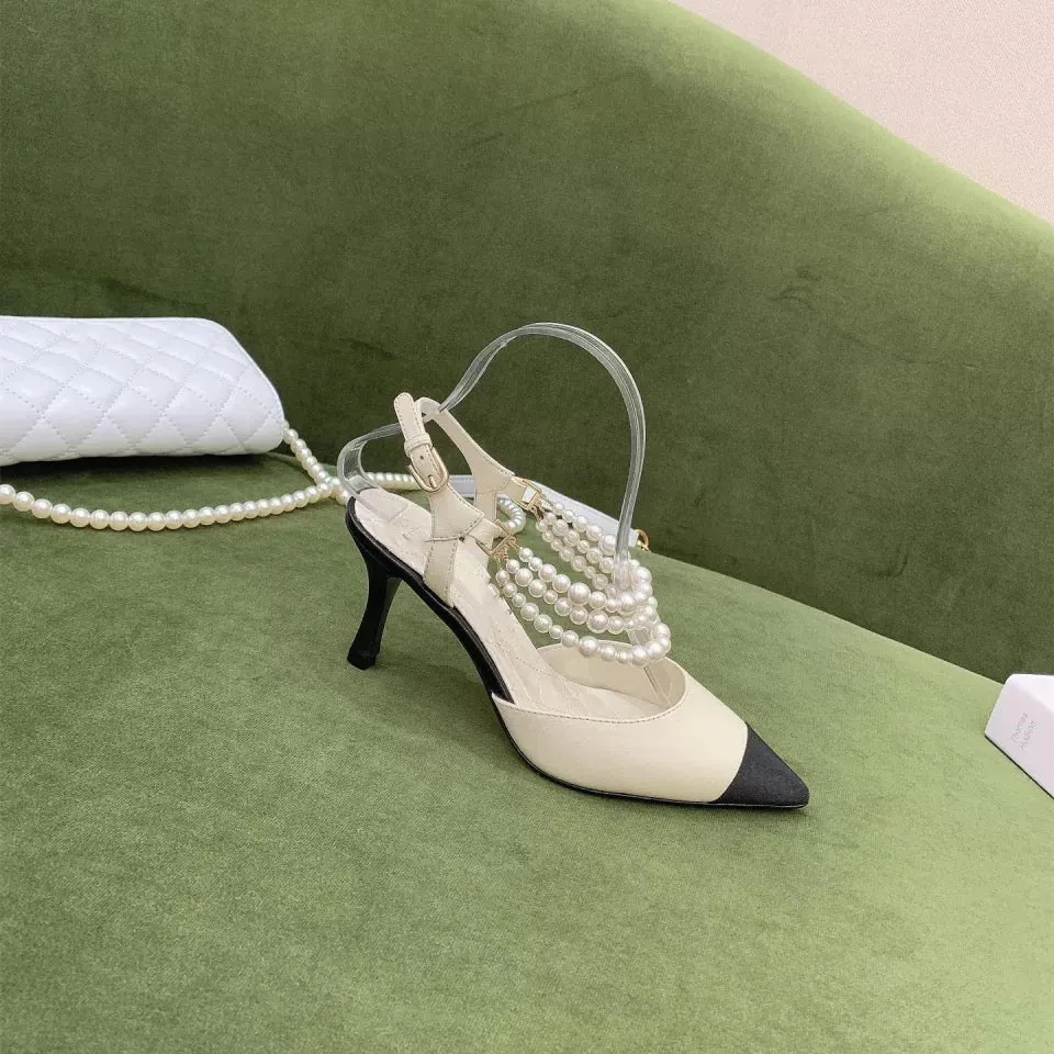 String Bead Pointed Toe Heels