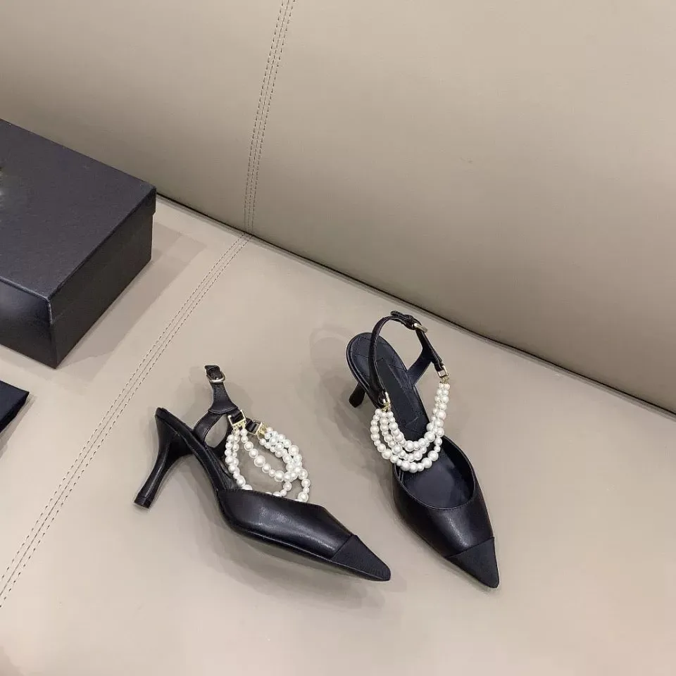 String Bead Pointed Toe Heels